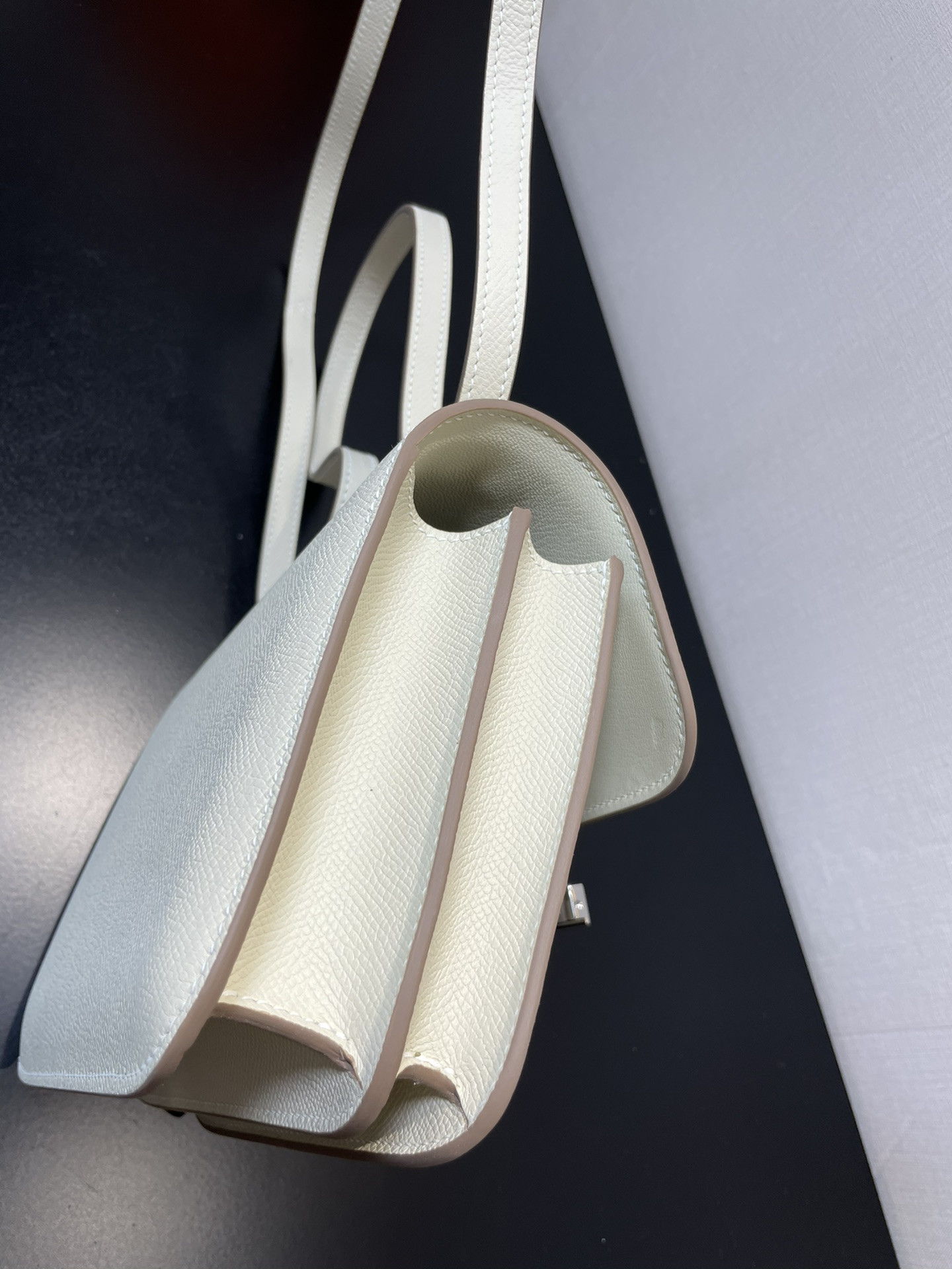 H**mes constance 24 white epsom leather silver hardware 9.4"x5.9"x3"