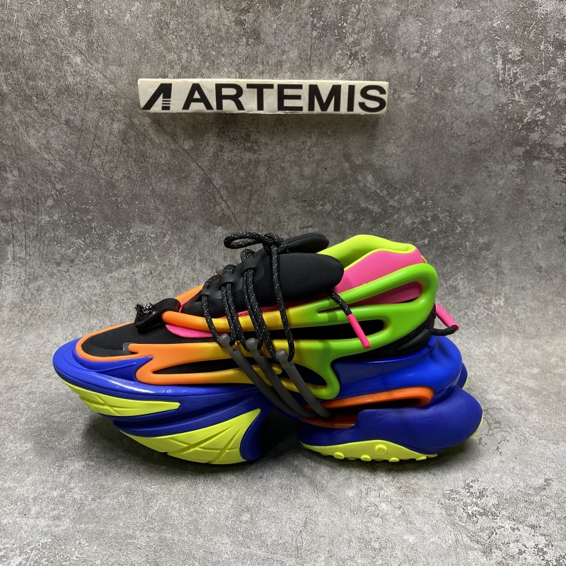 Balmain Multicolor neoprene and calfskin Unicorn low-top sneakers