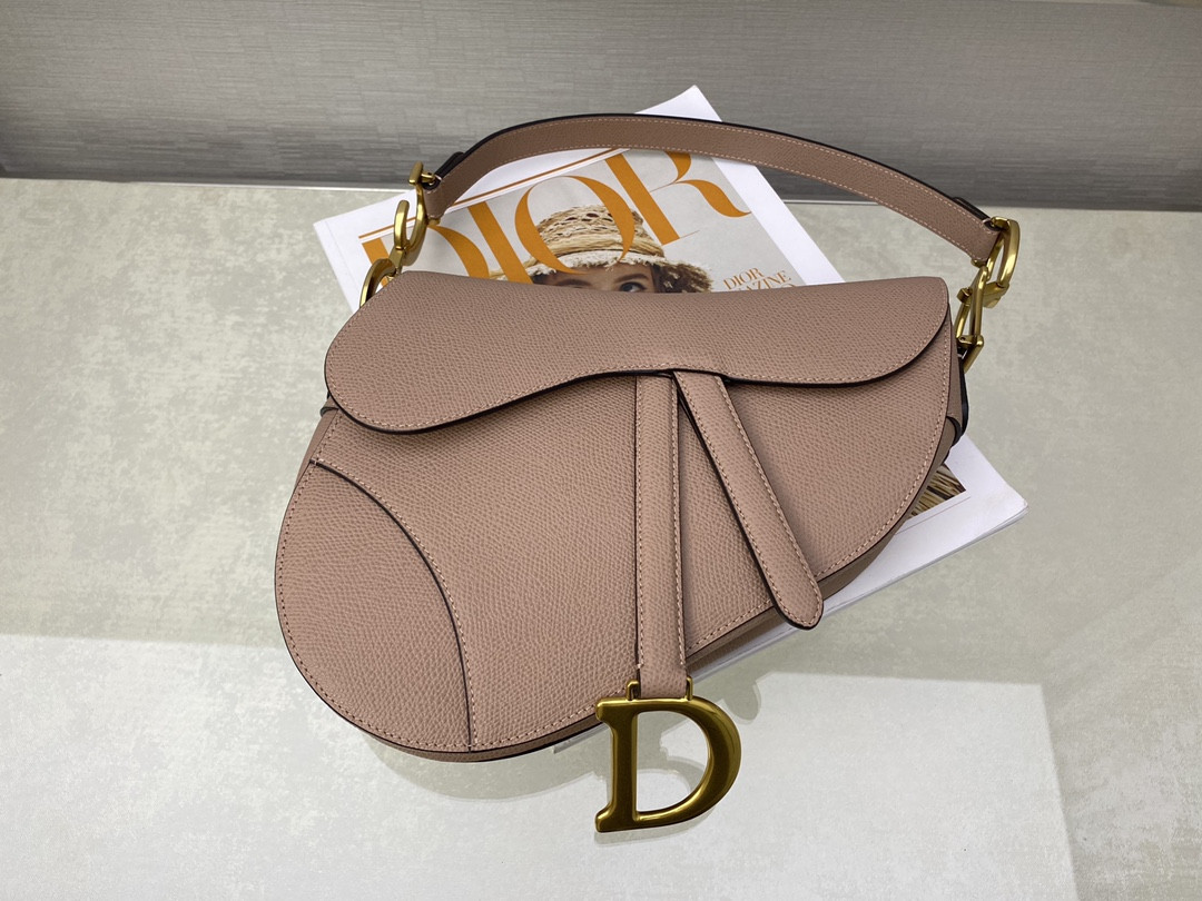 D*or saddle bag warm taupe grained calfskin 25.5x20x6.5cm