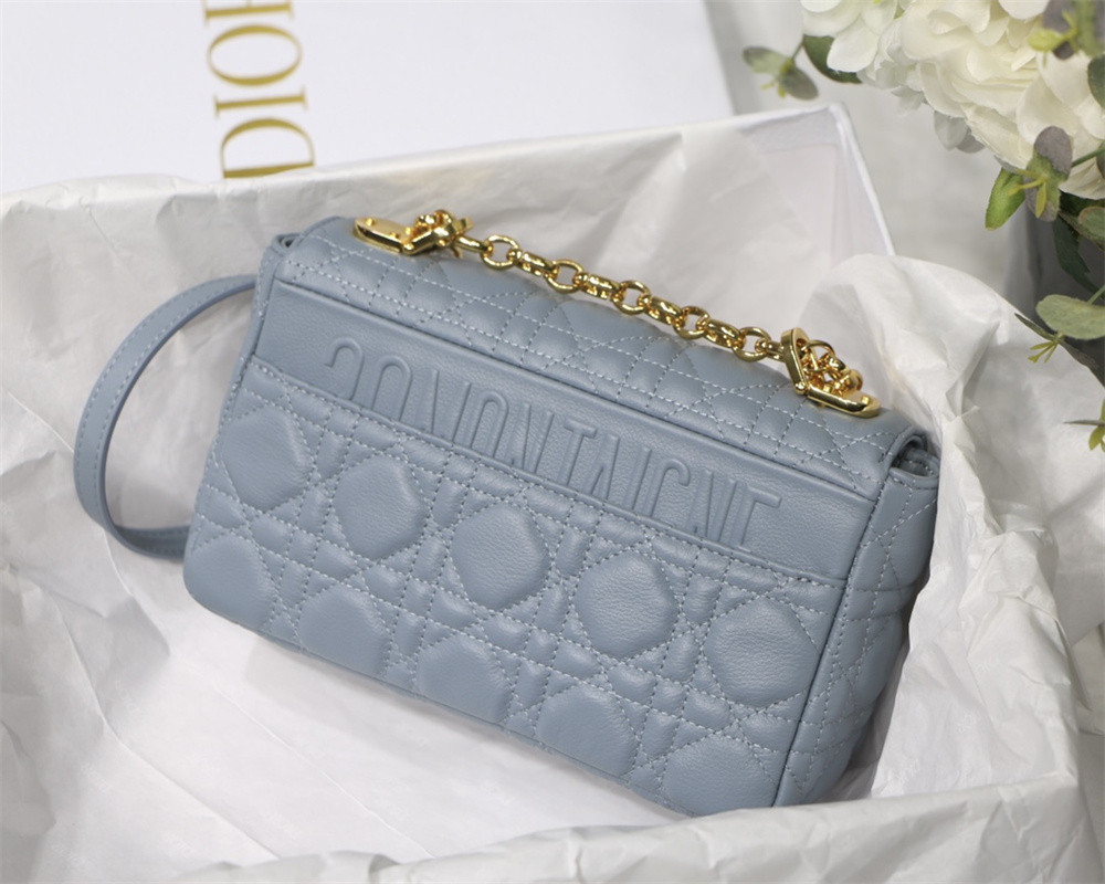 small d*or caro bag light blue S*pple cannage calfskin 20 x 12 x 7 cm