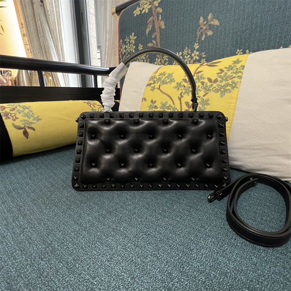 VALENTINO GARAVANI ROCKSTUD PADDED NAPPA HANDBAG BLACK