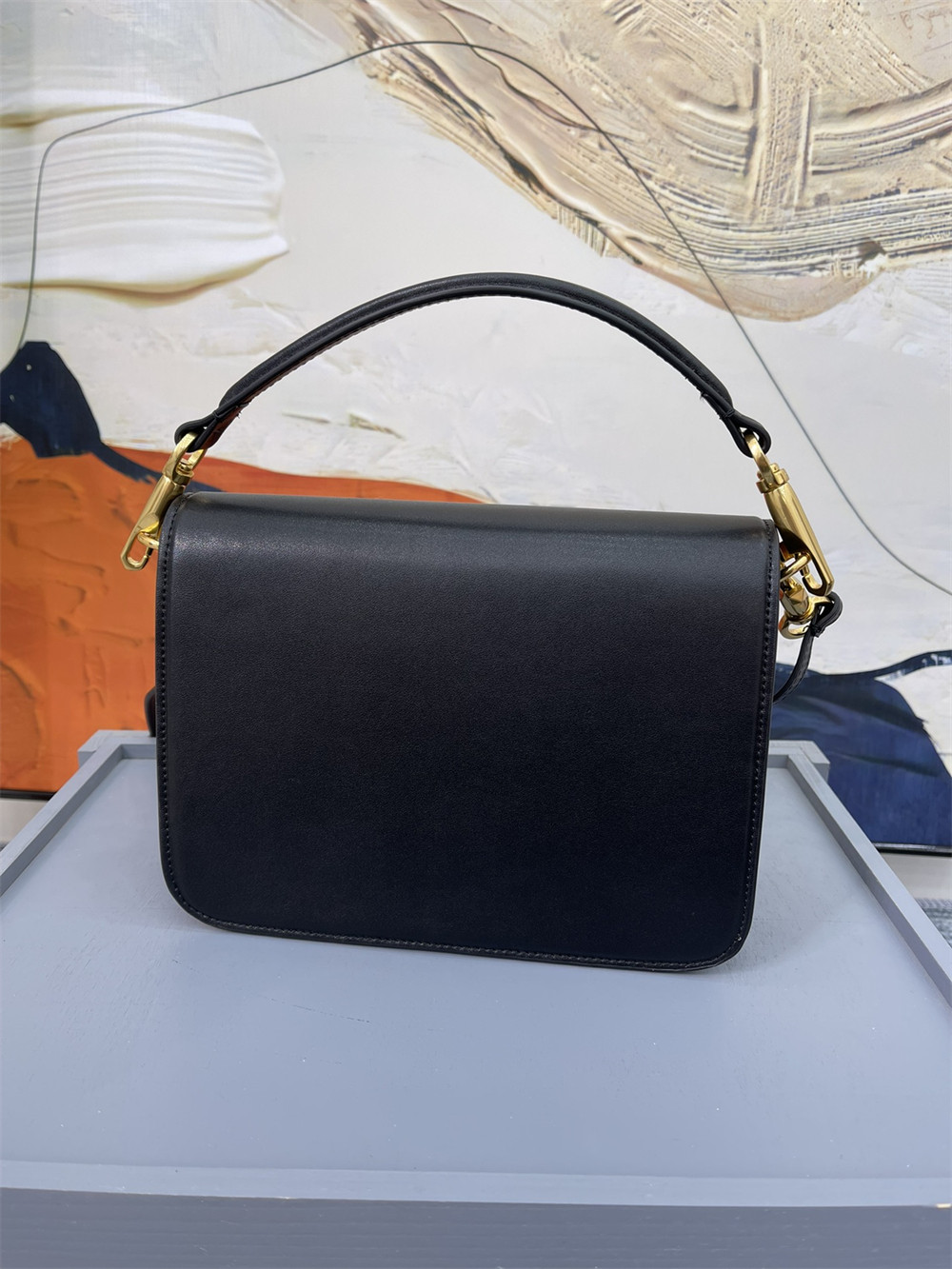 VALENTINO GARAVANI LOCÒ CALFSKIN SHOULDER SMALL BAG BLACK 22 x 16  x 7 cm