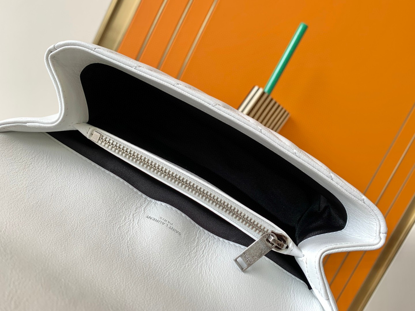 Y*L college medium in quilted leather white silver 9.4 x 6.6 x 2.5 inches