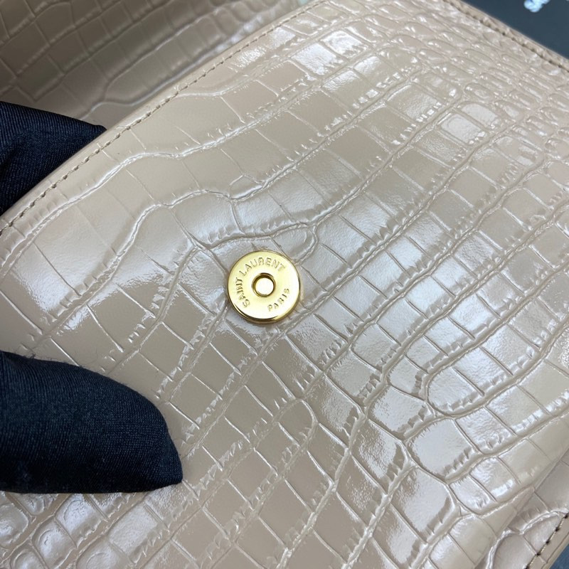 Y*L sunset medium in crocodile-embossed leather dark beige 8 x 6.2 x 2.5 inches